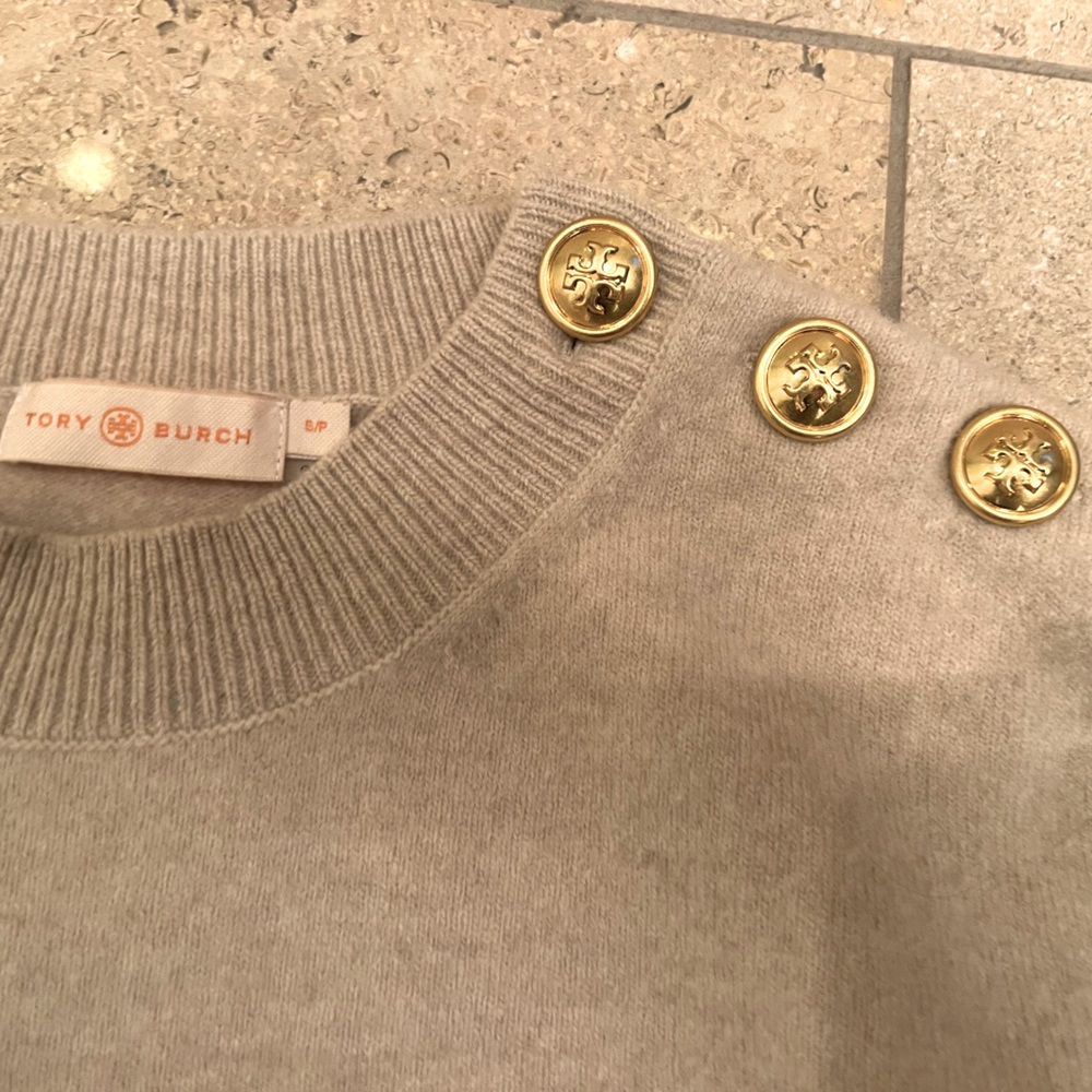 Tory Burch Tan Sweater with Gold Buttons